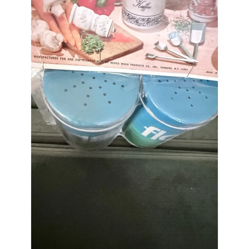 Vintage 70s MCM Groovy Blue Green Metal Canister Set of 2 Retro Sugar & Flour